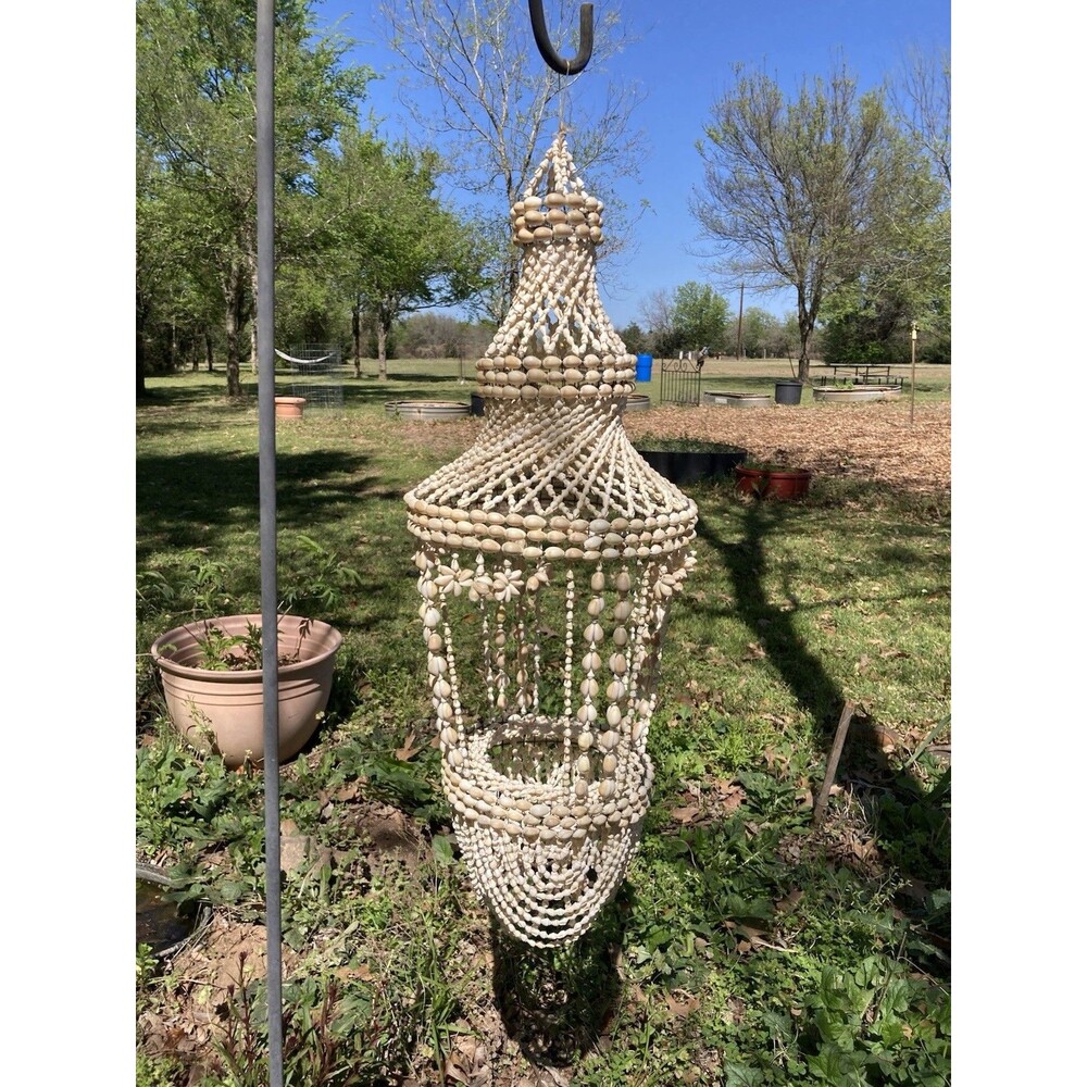 Vintage Boho Sea Shell Chandelier Hanging Plant Holder 31 In Coastal Gorgeous